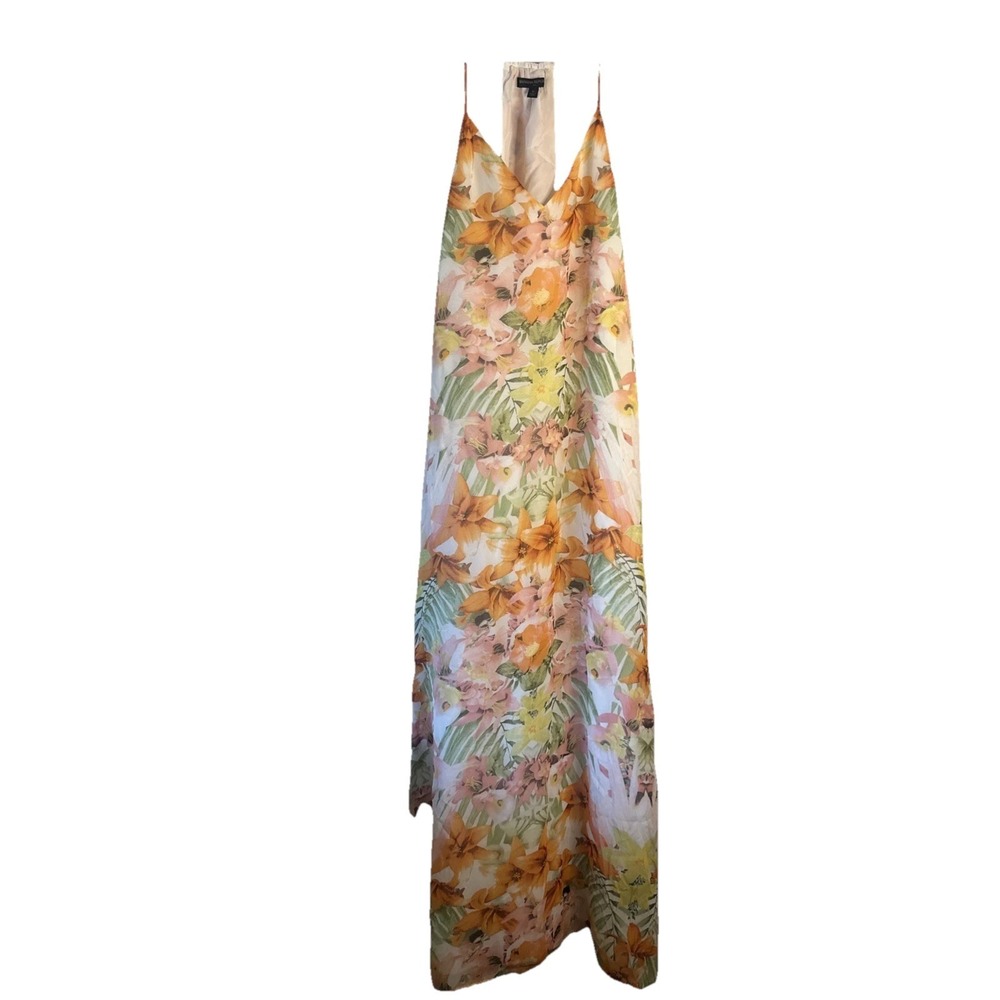 Banana Republic Flowy Maxi‎ Slip Dress Floral Print Sz 6 Orange Green Pink $110